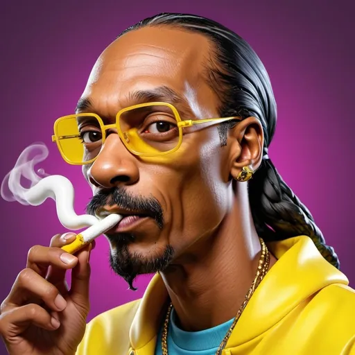 Prompt: 3D Simpson-style illustration of Snoop Dog with a joint in his mouth, vibrant and playful, exaggerated yellow hues, iconic yellow skin, oversized cartoon features, laid-back expression, 3D rendering, playful and vibrant, exaggerated features, iconic yellow skin, cartoon style, playful vibe, vibrant colors, 3D illustration, iconic character, professional coloring, fun and playful lighting