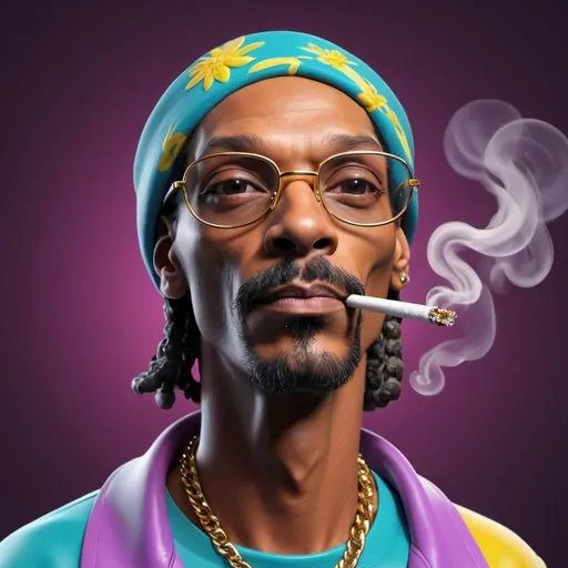 Prompt: 3D Simpson style illustration of Snoop Dog smoking a joint, cartoony, vibrant colors, exaggerated features, detailed joint smoke, cool and relaxed expression, high-quality, 3D rendering, vibrant colors, cartoon style, detailed smoke, chill vibe, artistic lighting