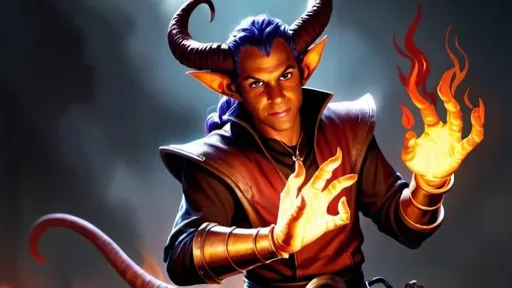 Prompt: hyper-realistic Tiefling character with fire hands, fantasy character art, illustration, dnd, warm tone