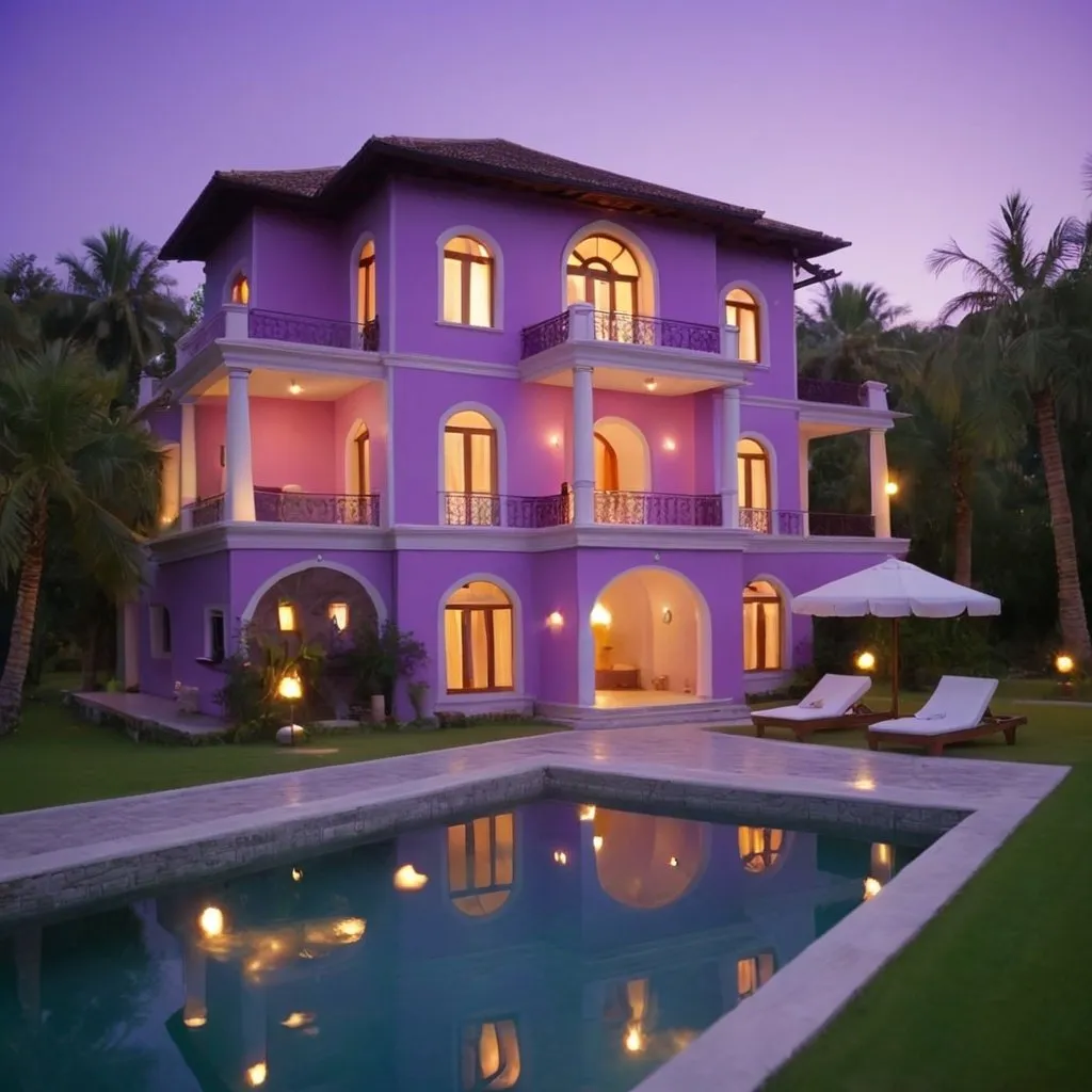 Prompt: Villa, Peaceful, serene , ambience, purple