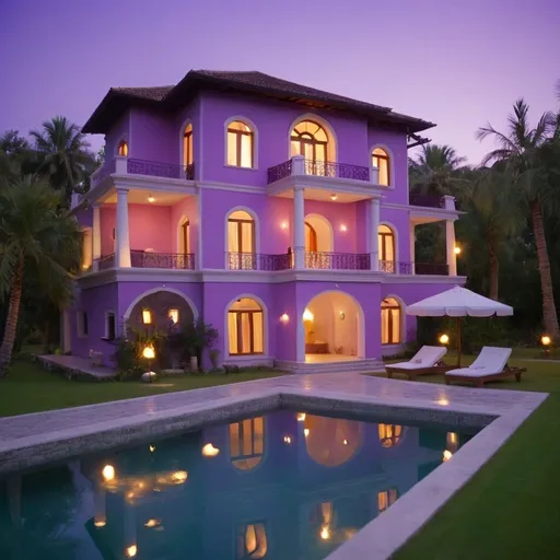 Prompt: Villa, Peaceful, serene , ambience, purple