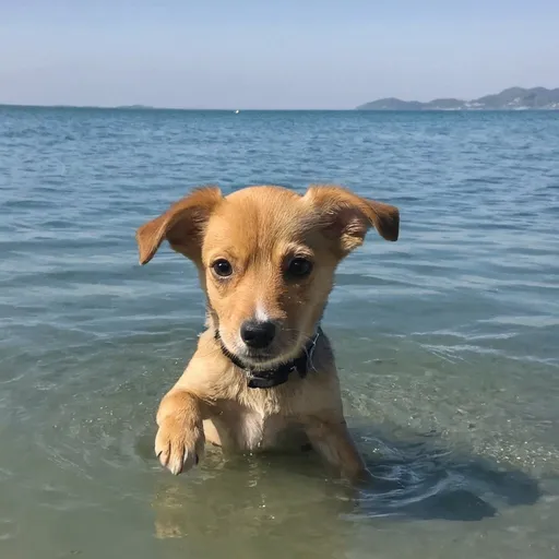 Prompt: A cute dog is in the see