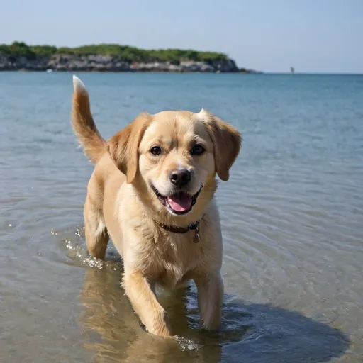 Prompt: A cute dog is in the see