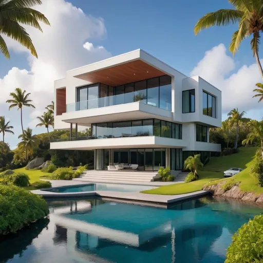 Prompt: A big modern House in the island