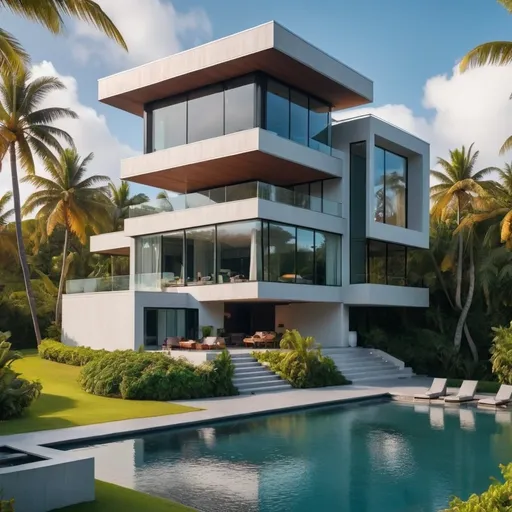 Prompt: A big modern House in the island