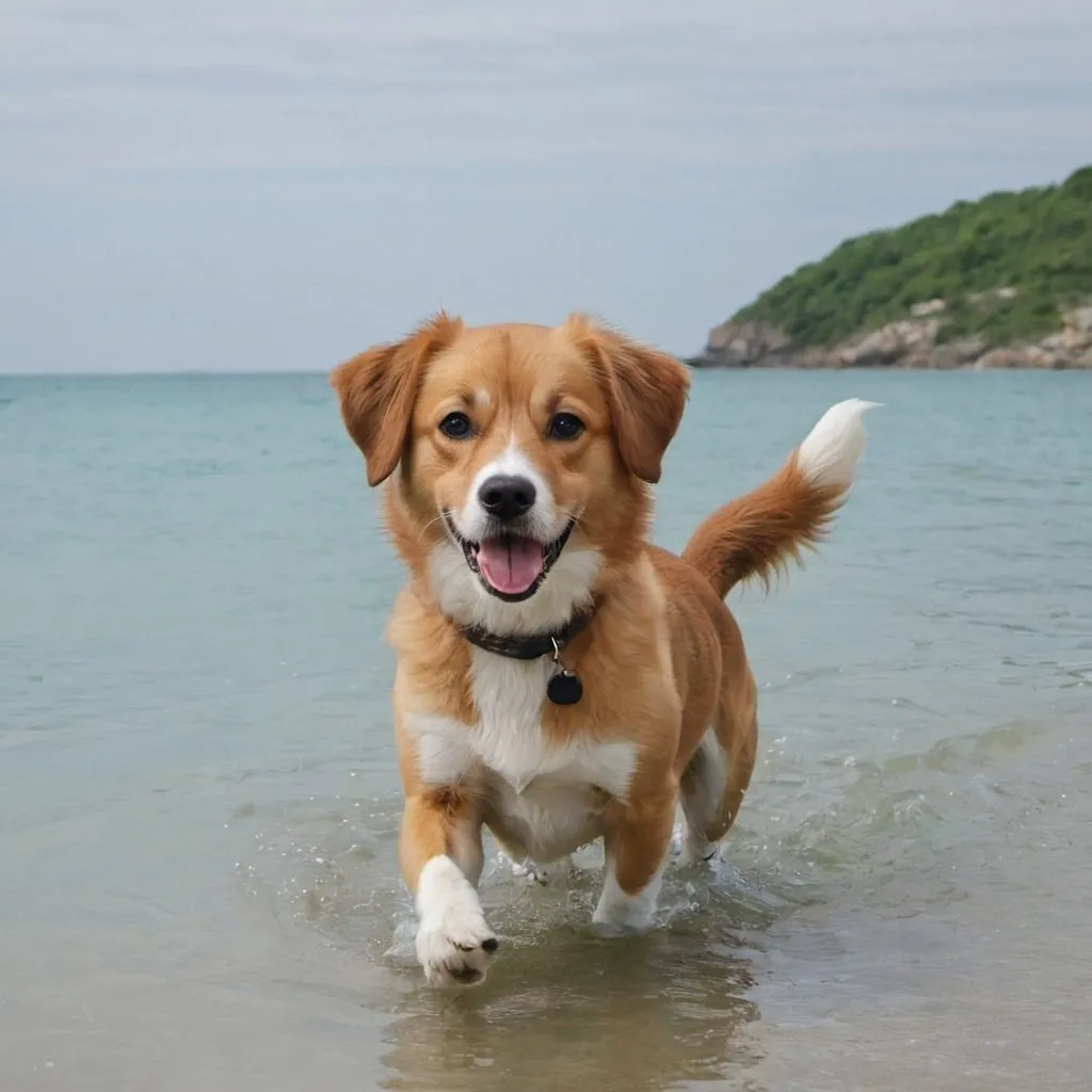 Prompt: A cute dog is in the see