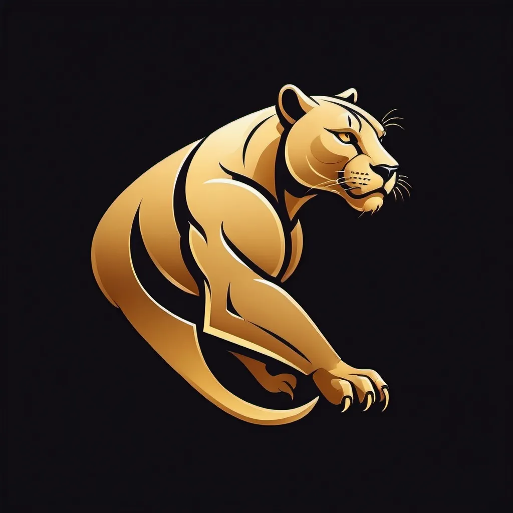 Prompt: Full body of Gold proud Panther logo, Stylized cartoon side view of athletic animal’s body, simple lines,  vector art, professional, clean design, minimalist style, warm lighting