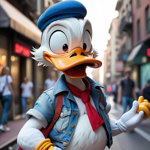 Prompt: Donald duck dressed in modern street fashion