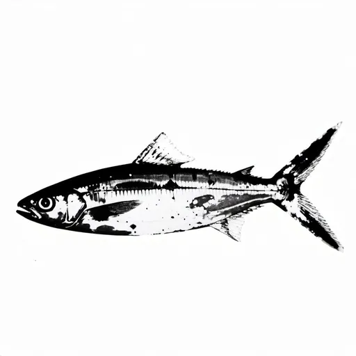 Prompt: Sardine Gyotaku print, low quality, blurry, scientific, black and white
