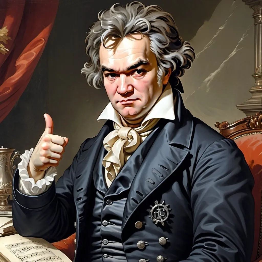 Prompt: Beethoven with a thumbs up