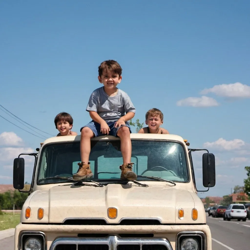 Prompt: A BOY IS RIDING A TRUCK
