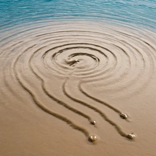 Prompt: Water is dancing to music. The water is moving in a hypnotic pattern forming an image of a set of decks. The background is a tropical beach.