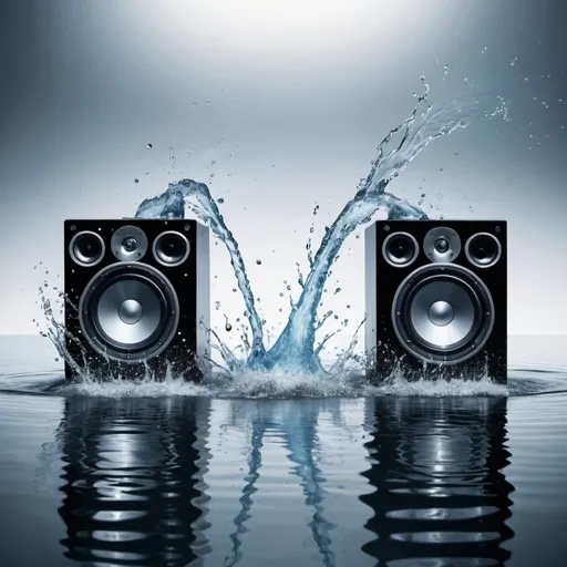 Prompt: The whole image should look like water. The water is dancing to music. There is an outline of a set of dj equipment and speakers in the water. The dj equipment and speakers should be made of water.