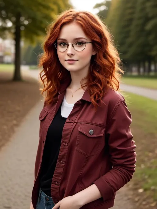 Prompt: <mymodel> girl, 20 year, red wavy hair, glasses