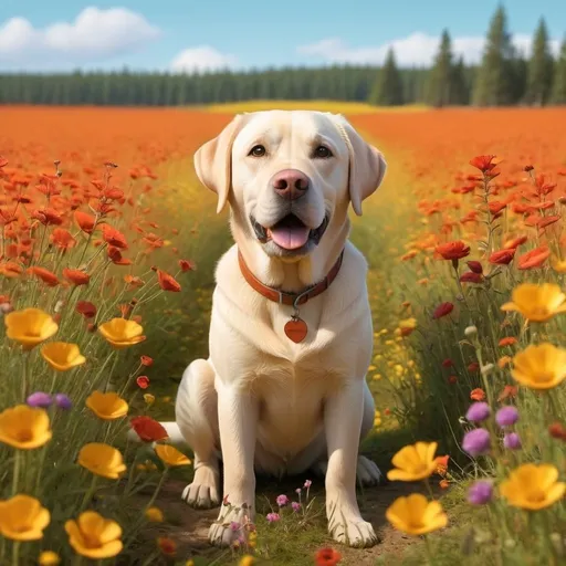 Prompt: labrador field flowers pixar style