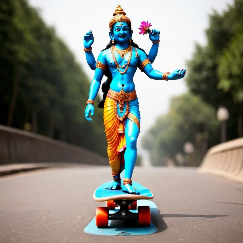 Prompt: hindu god lakshi riding a skateboard

