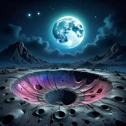 Prompt: Fantasy illustration of a mystical moon, vibrant and ethereal, detailed moon crater textures, enchanting night sky, magical moonlight casting soft shadows, enchanting fantasy style, high detail, vibrant colors, mystical, ethereal, detailed moon craters, enchanting atmosphere, fantasy, magical moonlight, soft shadows, best quality, high detail, vibrant colors, mystical, enchanting