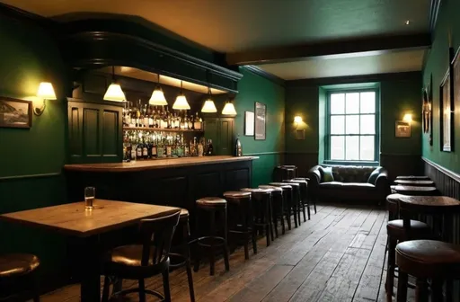 Prompt: please generate a ambient that make a mix between a liviing room and a Irish public house
