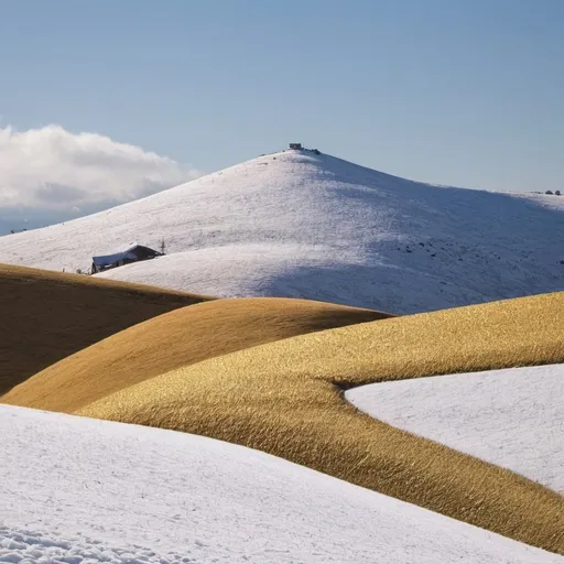 Prompt: Golden hill with snow on top