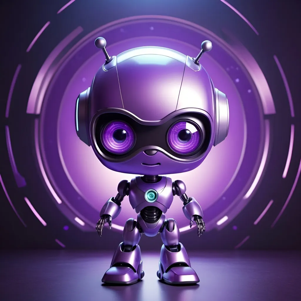 Prompt: Performer of the Month award certificate, future style, robotic futuristic retro design, cute Eve-like robot mascot, shades of purple, holographic elements, 3D rendering, high quality, cartoon, futuristic, purple tones, holographic effects, retro-futuristic design, mascot with expressive eyes, professional, atmospheric lighting