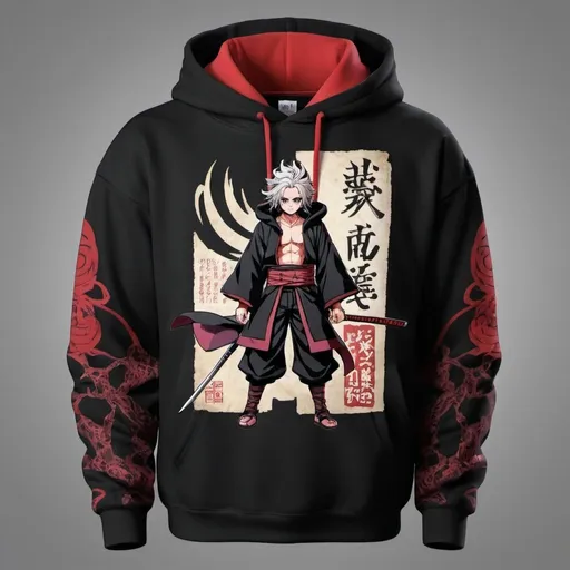 Prompt: a hoodie which has demon slayer anime references printed on them and resembles the true art form of every hashira with different version 