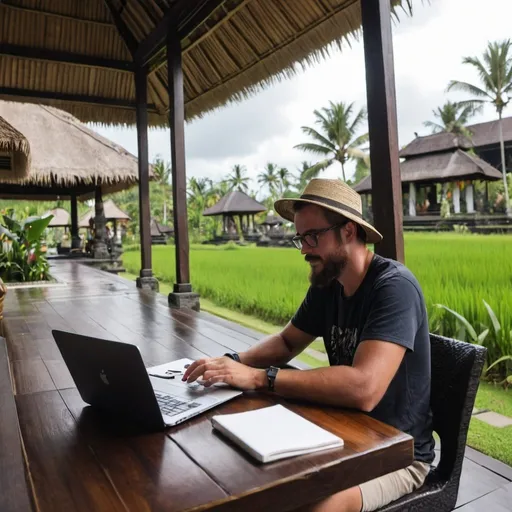 Prompt: digital nomad working off cite in BAli



