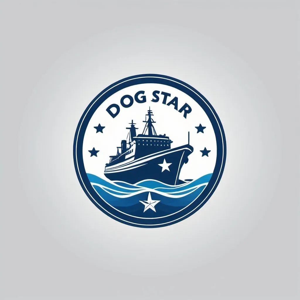 Prompt: Create a modern, professional logo for 'Dog Star Maritime Ltd.' featuring a stylized ship’s bow with a wave beneath it, and a subtle star above. The design should be clean and simple, with shades of blue and white. Include the company name 'Dog Star Maritime Ltd' to the right or below the icon in a modern sans-serif font. The logo should be rectangular and suitable for letterheads and email signatures