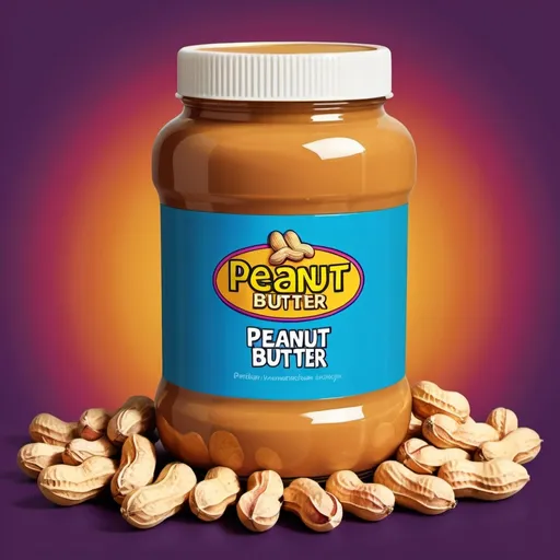 Prompt: vibrant digital illustration of a large jar of peanut butter, colorful pile of peanuts, bold and bright colors, high quality, digital painting, blank label on the jar, glossy finish, realistic peanuts, vibrant and energetic, eye-catching colors, pop art style, dynamic composition, playful and lively, best quality, digital illustration, vibrant colors, bold and energetic, peanuts, peanut butter, detailed label, pop art, glossy finish, dynamic composition, realistic, highres