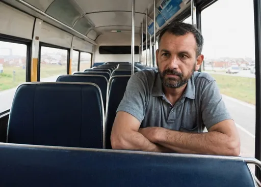 Prompt: Man sitting on a bus,