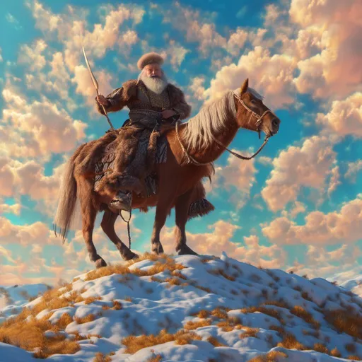 Prompt: <mymodel> A (Russian Cossack) Riding a Russian Don, riding through Russian steppes, waving his sword in the air, sunlight casting a vibrant glow, (3D fantasy character avatar) intricately designed, set against a backdrop of a brilliant blue sky, evoking a (calm and peaceful) ambiance, incredibly detailed, (high quality, 4K) resolution, capturing every nuance with stunning clarity. 