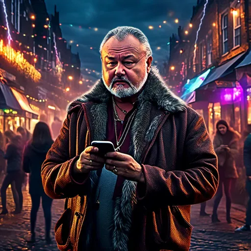 Prompt: <mymodel>3D (angry and frustrated man pulling his hair out), many  slack jawed people surrounding him staring moronically at their mobile phones and other tech devices(ethereal and sinister atmosphere), (dark and intricate design), cityscape background, atmospheric lighting, high quality, 4K ultra-detailed, magical glow, scary ambiance, fantasy setting, vivid colours, cinematic depth, whimsical elements, captivating design, intricate details.