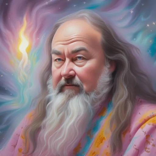 Prompt: <mymodel>Ethereal wizard portrait, pastel painting, dreamy atmosphere, soft focus, mystical aura, flowing robes, enchanting gaze, whimsical details, high quality, pastel painting, ethereal, dreamy, soft focus, mystical, enchanting, whimsical, portrait, wizard, flowing robes, detailed eyes, professional, atmospheric lighting