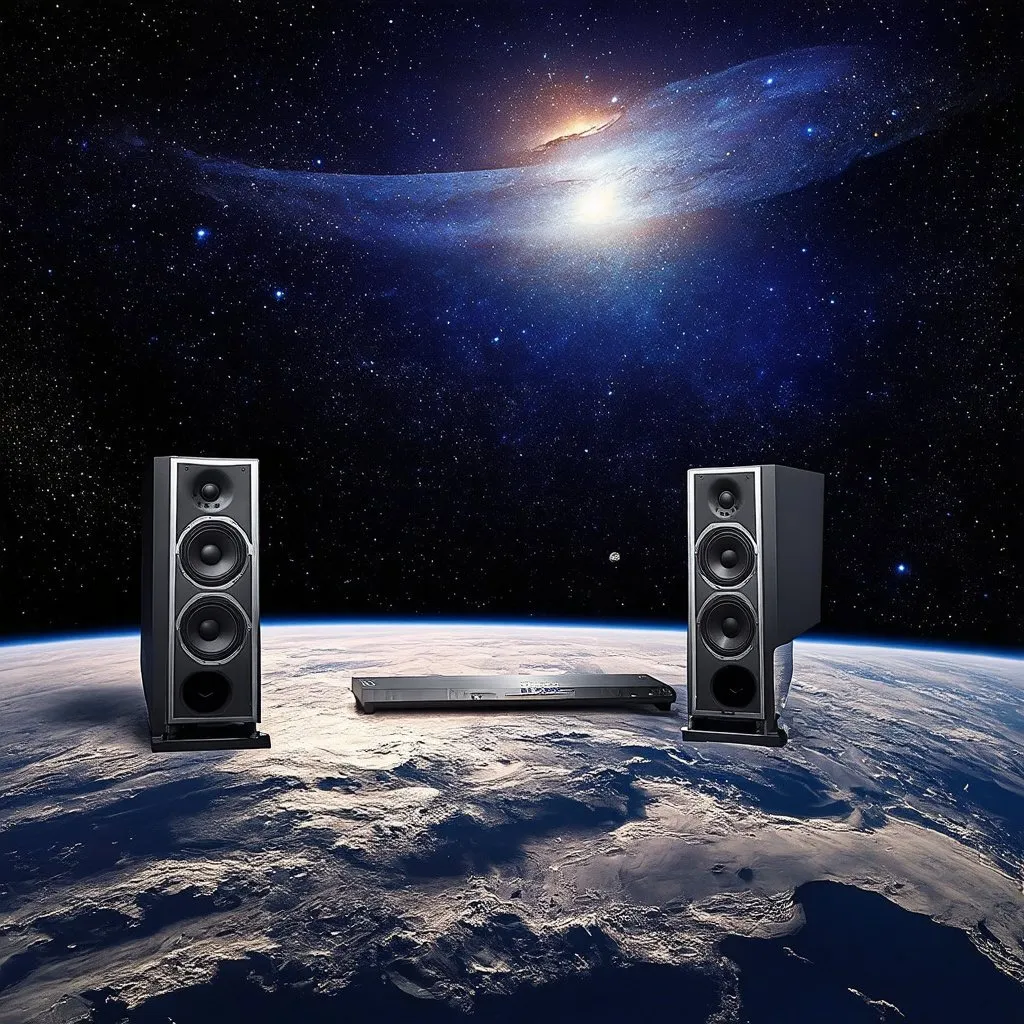 Prompt: Sound system in outerspace 