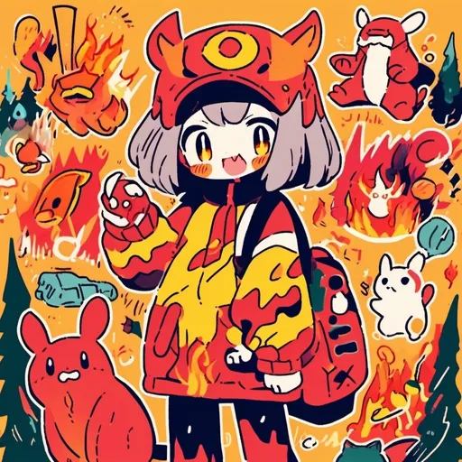 Prompt: High-quality anime illustration of a fiery Pokémon starter, vibrant fire effects, lush forest environment, detailed fur with dynamic shading, determined expression, energetic pose, anime, vibrant colors, detailed fur, dynamic lighting, lush environment, high quality
