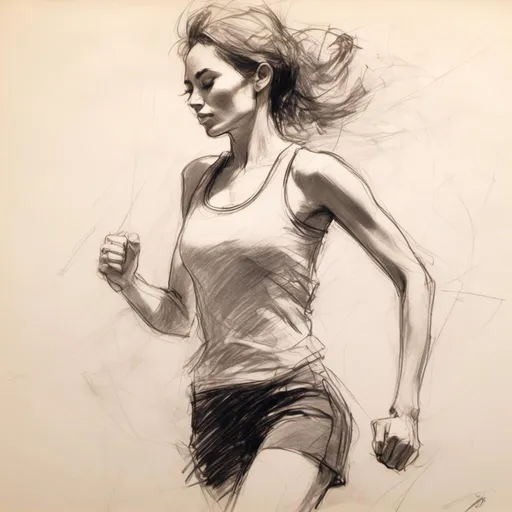 Prompt: <mymodel> pencil-sketch of a 35-yo woman, fit, excercising - streetching, fitness style, dynamic
