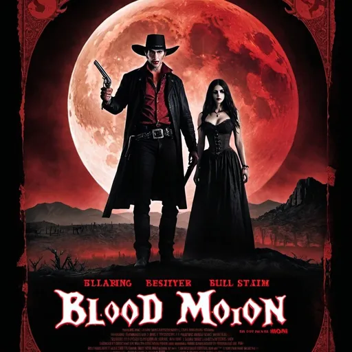 Prompt: western vampire movie poster titled "blood moon rising"

