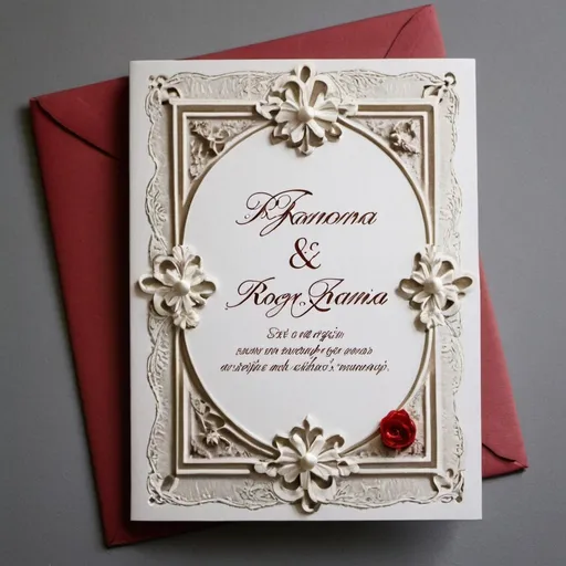 Prompt: Gestalte die Frontseite seiner Karte für ein Gastgeschenk zur Hochzeit von Roger und Ramona
