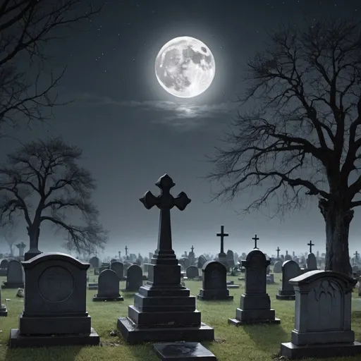 Prompt: the moon cries in the background of a graveyard
