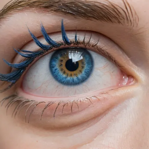 Prompt: close up of hazel eye with blue eyelashes