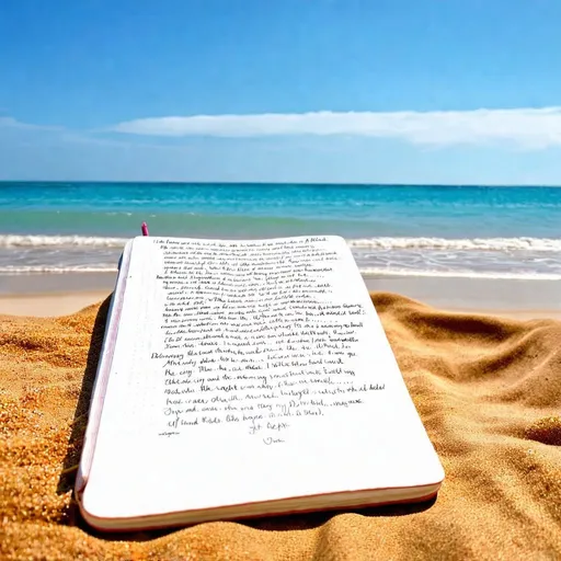 Prompt: Beautiful beach with a notebook full of poetry