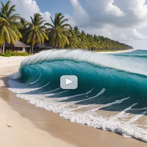 Prompt: make a picture of a tsunami reaching a maledives beach