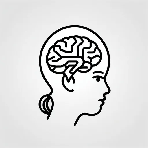 Prompt: minimal B&W icon, a female head showing the brain as a lightbulb, svg, flat minimal line vector design, white background