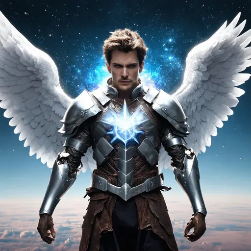 Prompt: angel michael in spirit armor, man with 4 wings, in the cosmos, ultra realistic, 