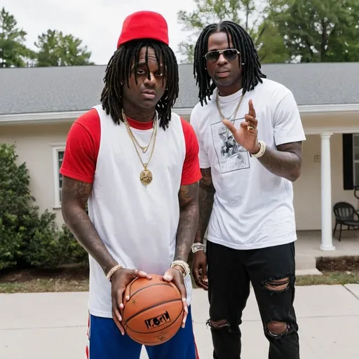 Prompt: chief keef and king von playing basketball in heaven