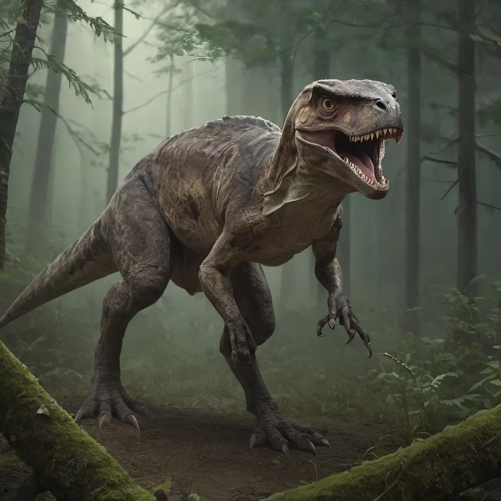 Prompt: make an image of a raptor hunting in and forest