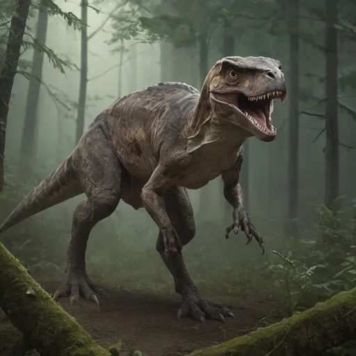 Prompt: make an image of a raptor hunting in and forest