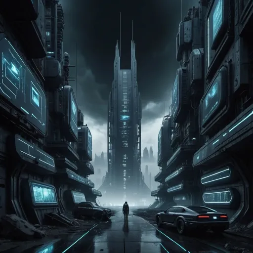 Prompt: dark futuristic electronic future dystopia