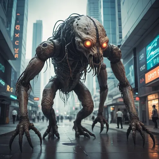 Prompt: crawler cryptid creature in a cybercity