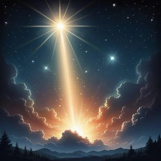 Prompt: Classic, realistic illustration of a large, mysterious, bright glowing light in a star-Studded night sky.