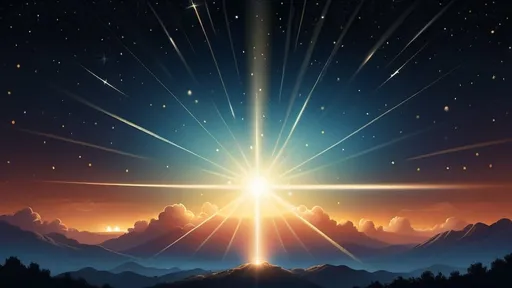 Prompt: Classic, realistic illustration of a large, mysterious, bright glowing light in a star-Studded night sky.
